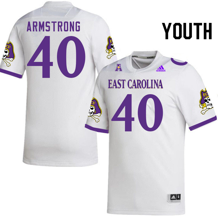 Youth #40 CJ Armstrong ECU Pirates College Football Jerseys Stitched Sale-White